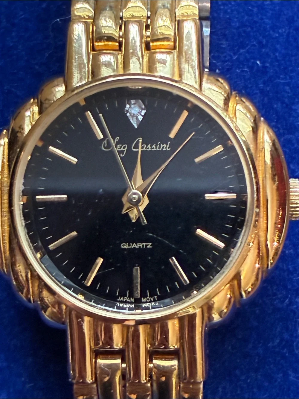 Oleg Cassini Swiss Quartz & Diamond Watch with Gold Tone Basket Weave Band